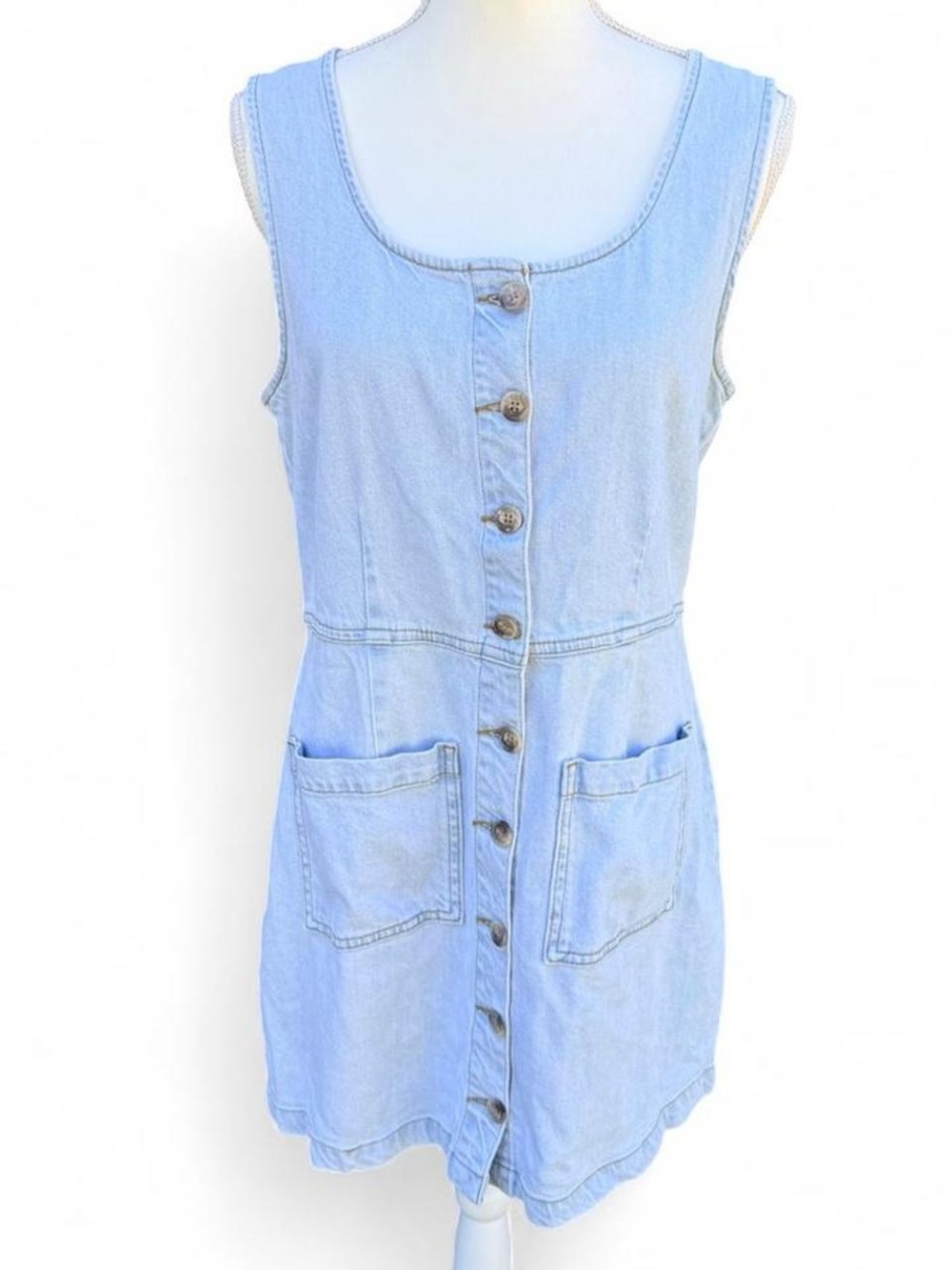 Reformation Light Blue Denim Button-Front Pinafore Dress